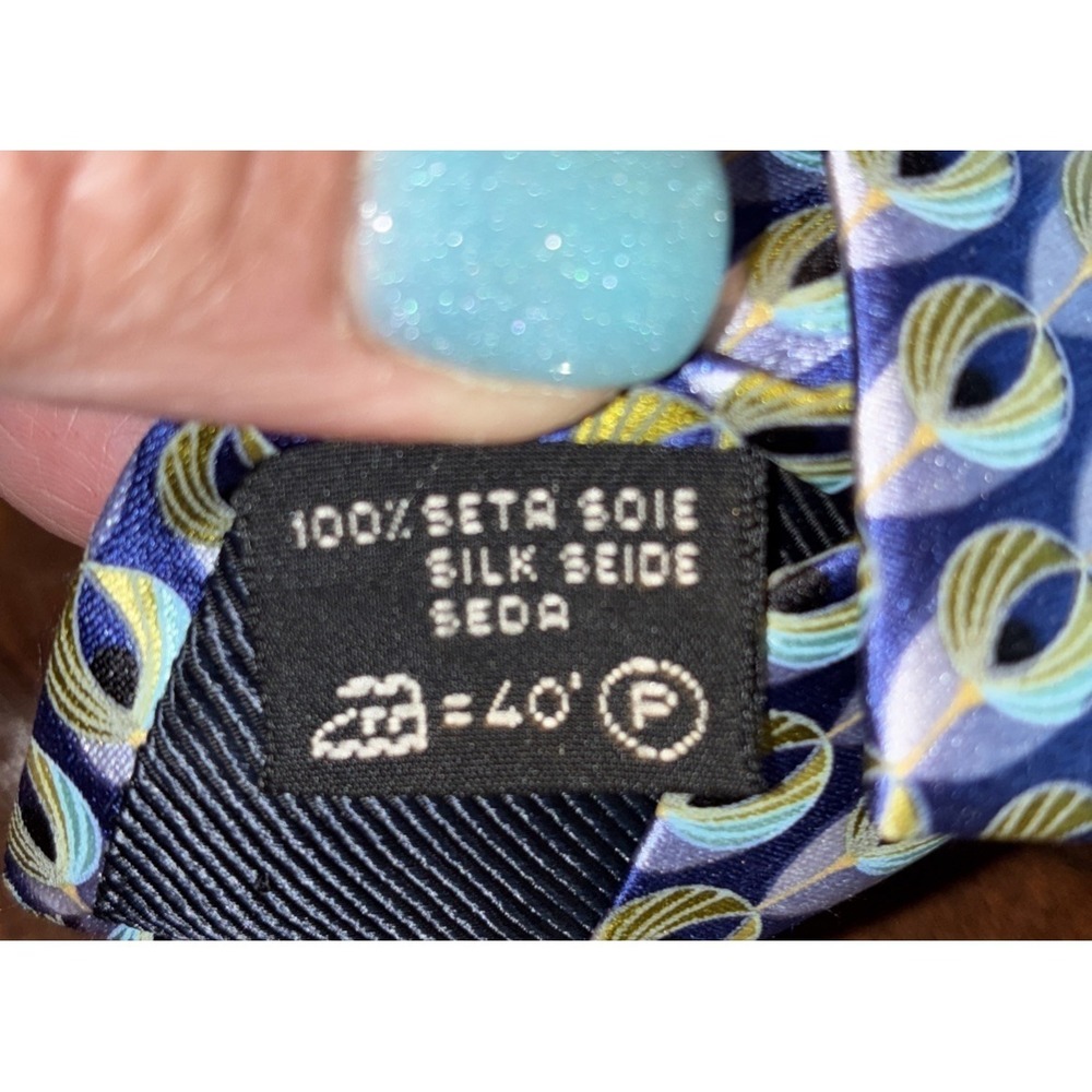 Ermenegildo Zegna Men's Blue Geometric Peacock Eye Silk Tie Necktie Italy - Picture 6 of 7
